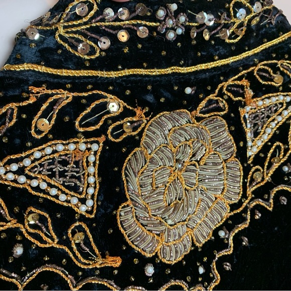 Vintage 1980s Tan-Chho Black Gold Embellished Tent Duster Coat Sold As Is - Picture 5 of 14